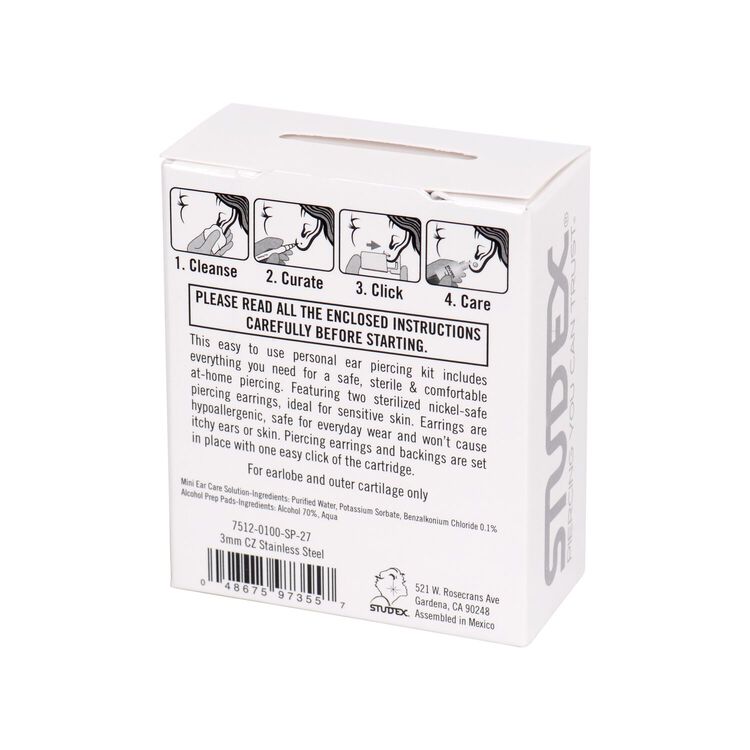 Personal Ear Piercing Kit 3mm CZ Stainless Steel - Image 2